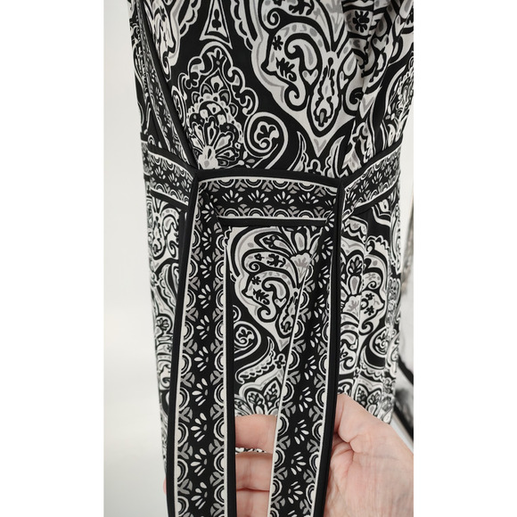 Apt 9 Black White Geometric Faux Wrap Dress Size Large Stretch Side Tie Attached - Picture 7 of 11